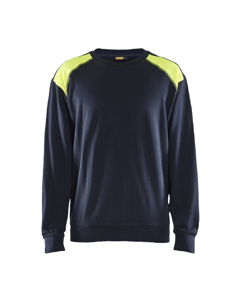 Sweatshirt bi-colour Kleuren donker marineblauw/high vis geel