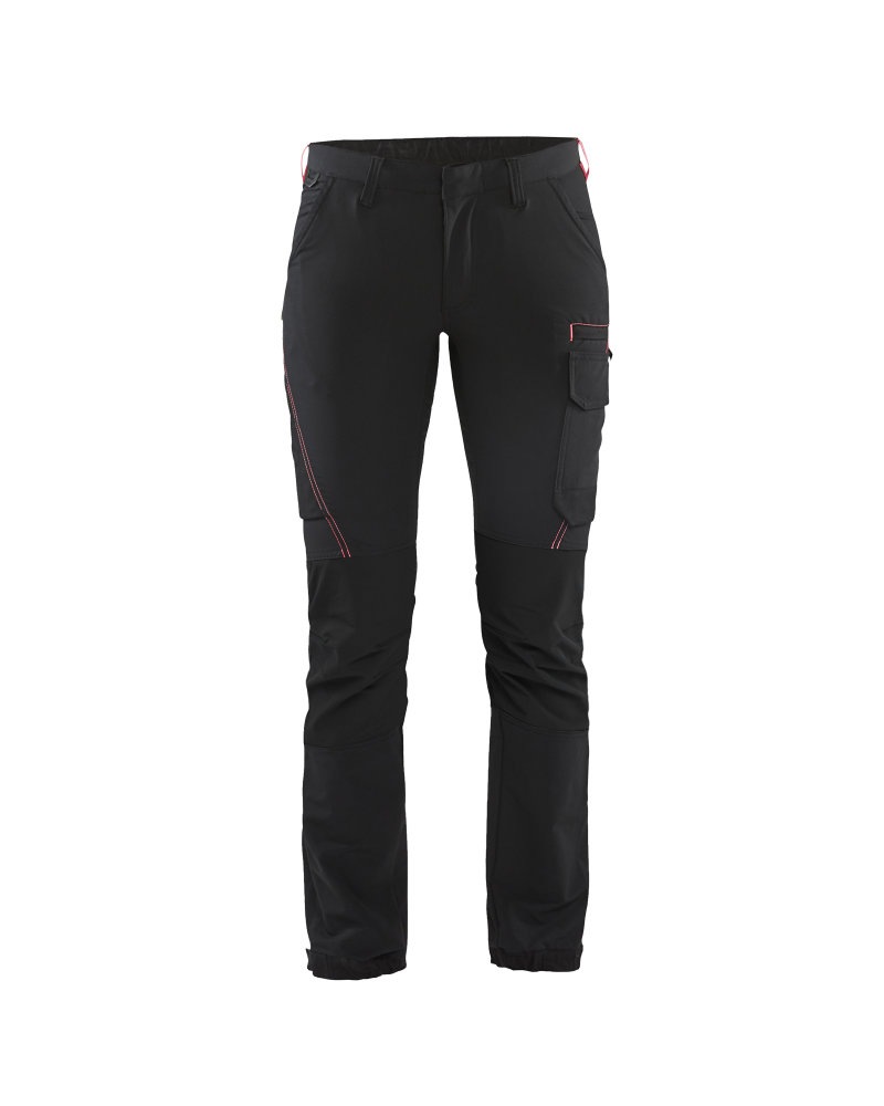 Dames Service werkbroek 4-weg stretch Kleuren zwart/rood