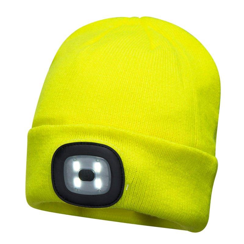 Beanie USB Rechargeable LED Head Light Kleur YELLOW
