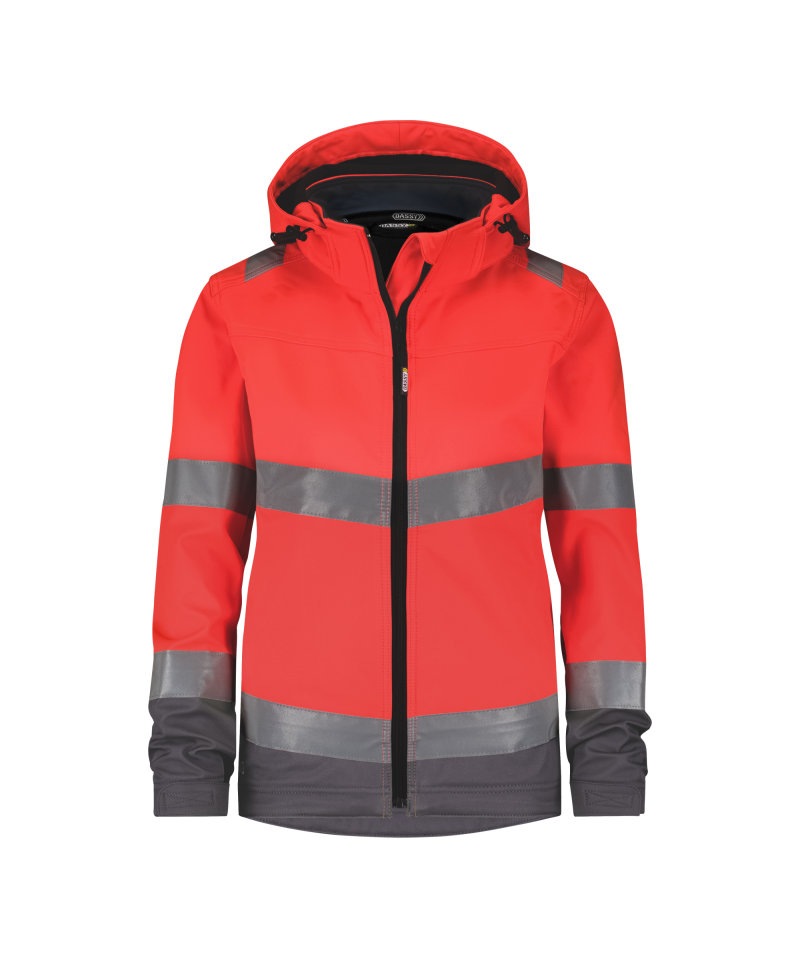 Malaga Women Hogezichtbaarheidssoftshelljas Kleur_Afbeeldingen FLUOROOD/CEMENTGRIJS