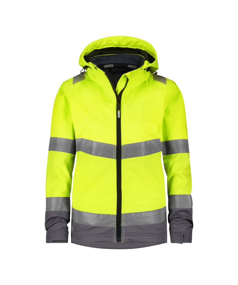 Malaga Women Hogezichtbaarheidssoftshelljas Kleur_Afbeeldingen FLUOGEEL/CEMENTGRIJS