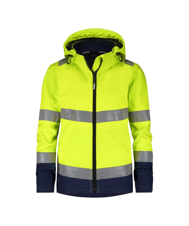 Malaga Women Hogezichtbaarheidssoftshelljas Kleur_Afbeeldingen FLUOGEEL/MARINEBLAUW