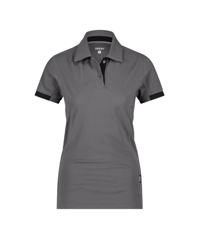 Traxion Next Women Polo sneldrogend polyester Kleur_Afbeeldingen ANTRACIETGRIJS/ZWART