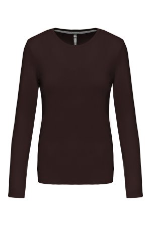 Long-sleeved crew neck T-shirt K383 Kleur CHOCOLATE