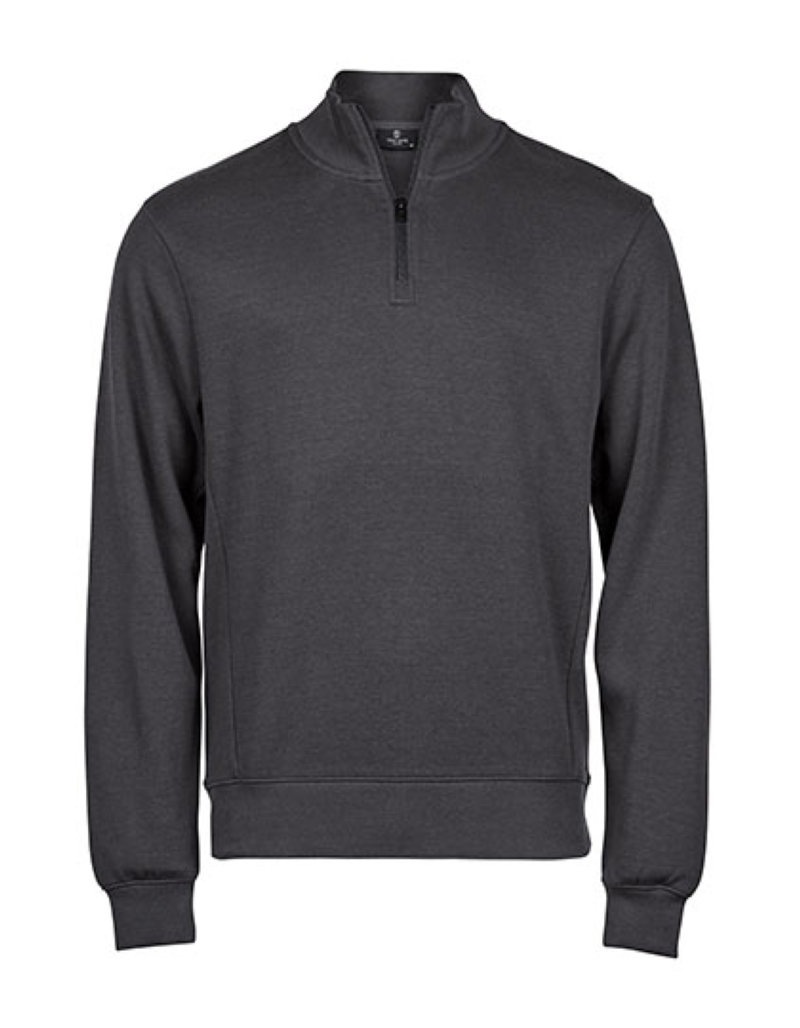 Ribbed Interlock Half Zip sweater French terry 365 gr Kleur_Afbeeldingen DARK GREY (SOLID)
